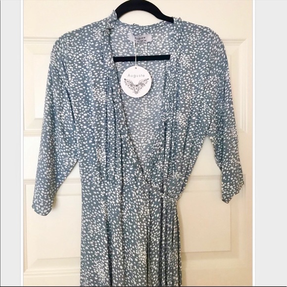 Auguste dusty blue maxi wrap dress 3/4 sleeve - Picture 4 of 6
